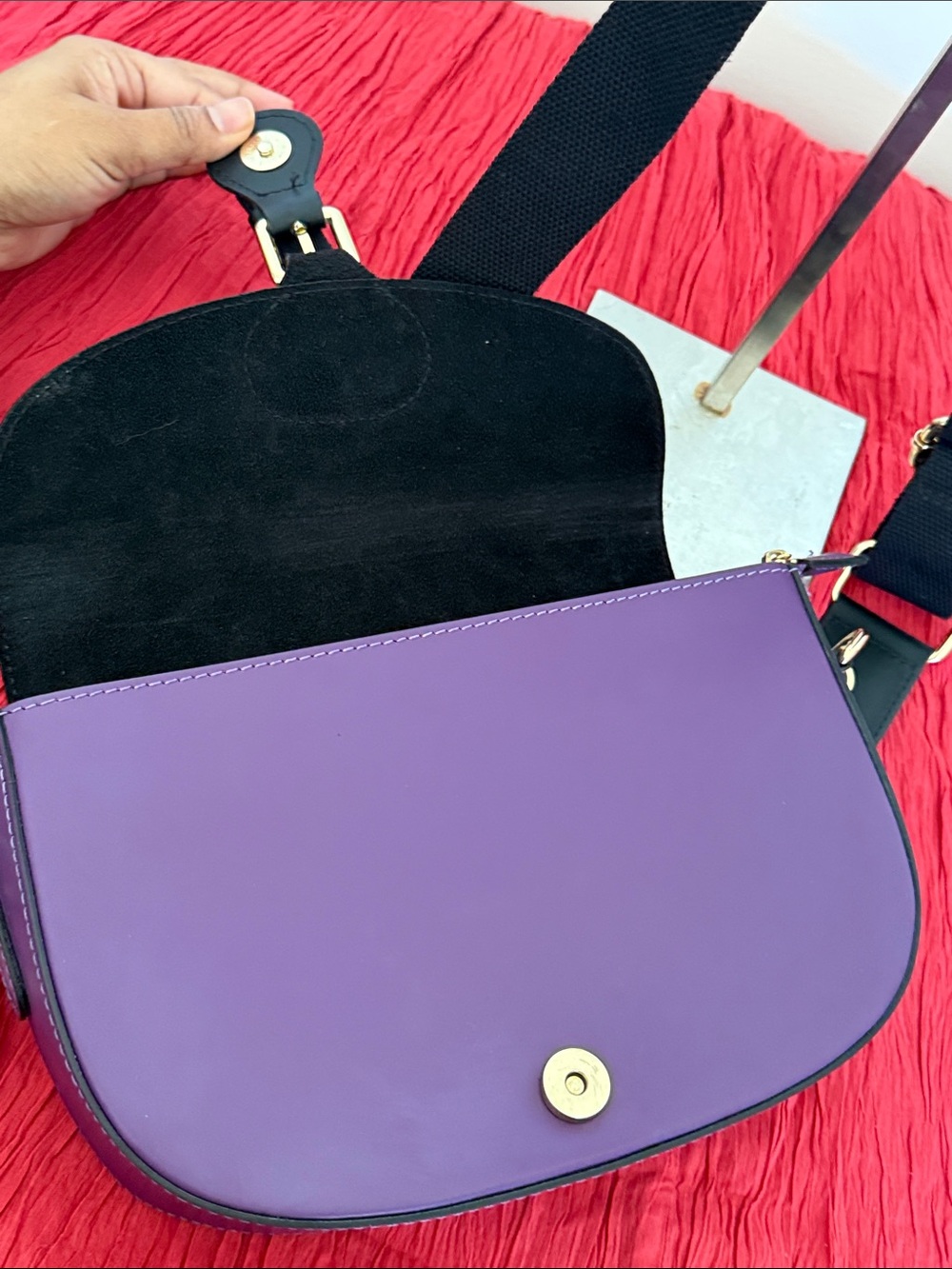 Stella Bianca Two-Tone Black and Purple Leather Shoulder Bag - Picture 3 of 11
